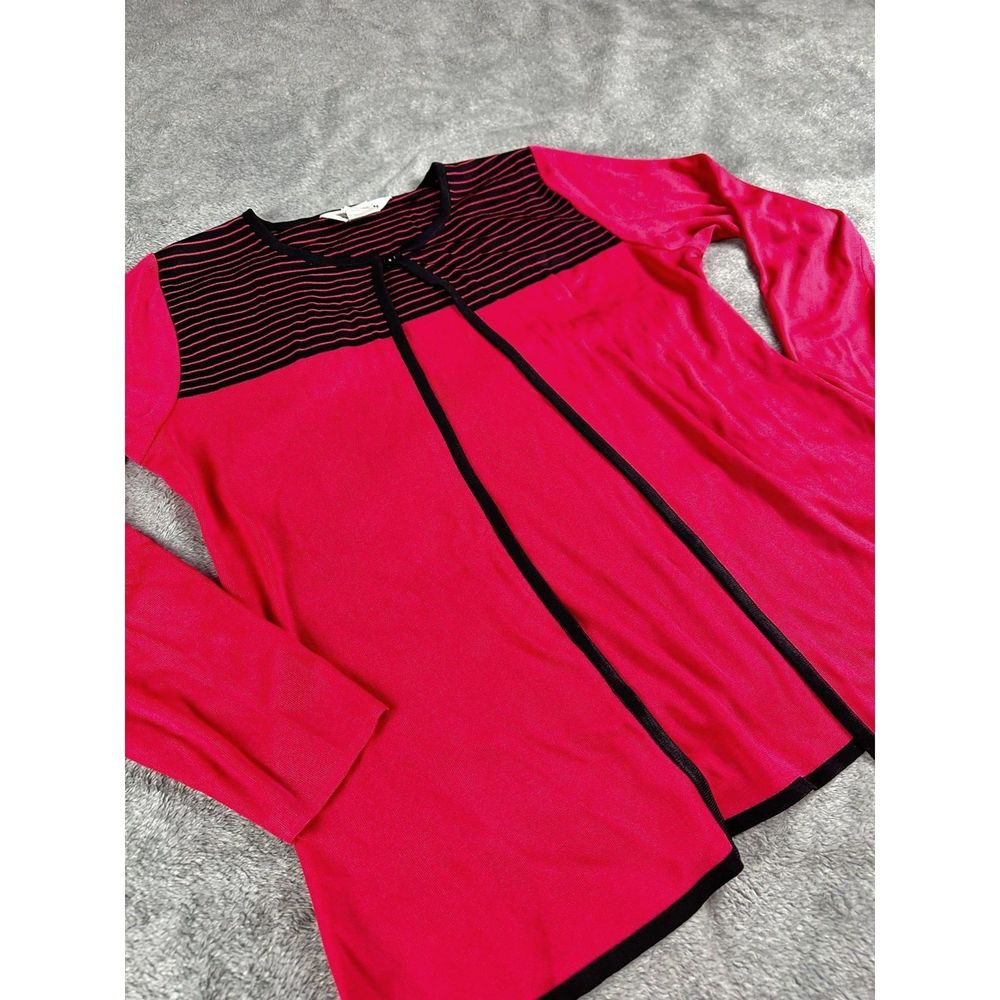Exclusively Misook Knit Cardigan Sweater Pink Black Size XS Single Button Cozy - Picture 3 of 6